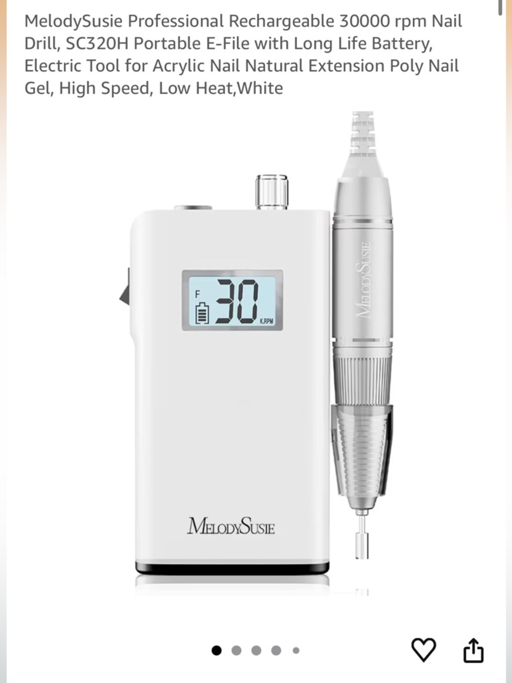 MelodySusie White Rechargeable Nail Drill Kit